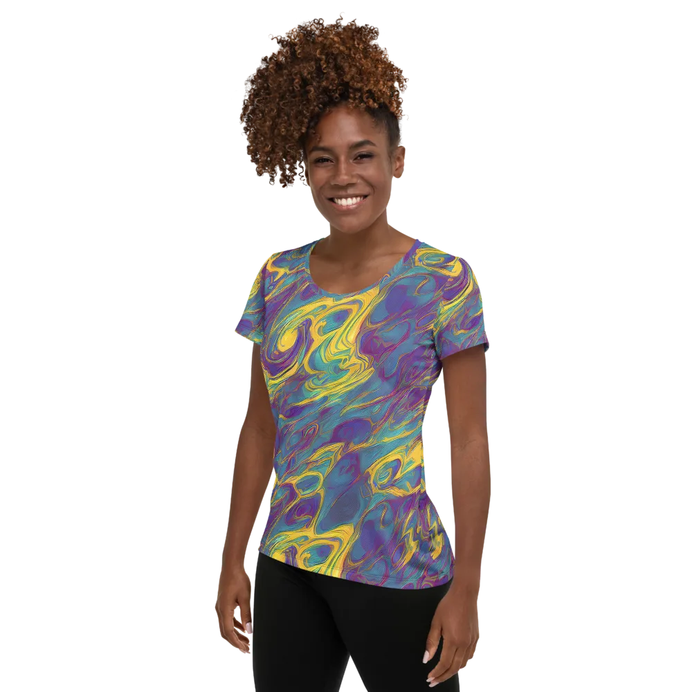 Golden Waveform on Women's Athletic T-Shirt — Left