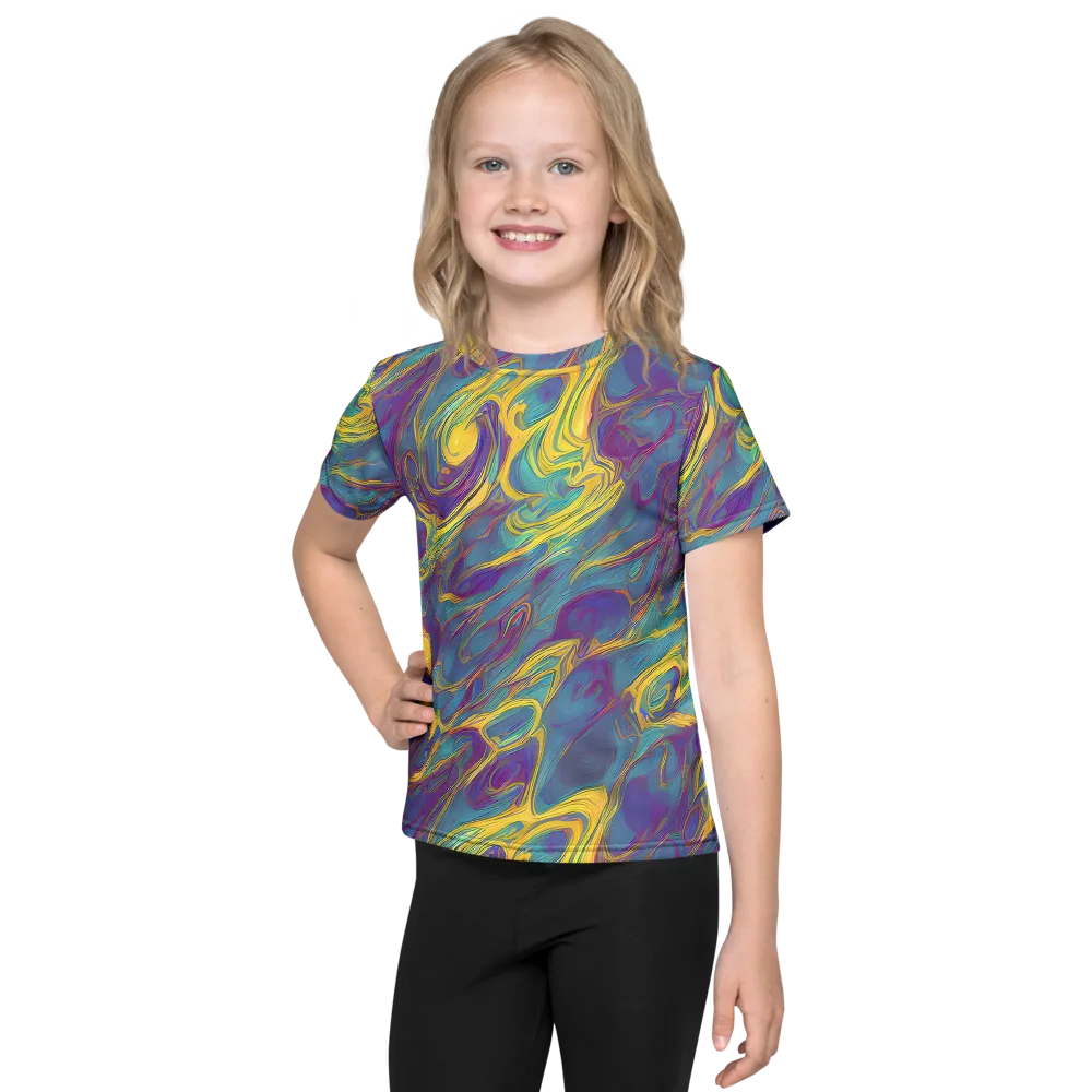 Golden Waveform on Kids Crew Neck T-Shirt — Front