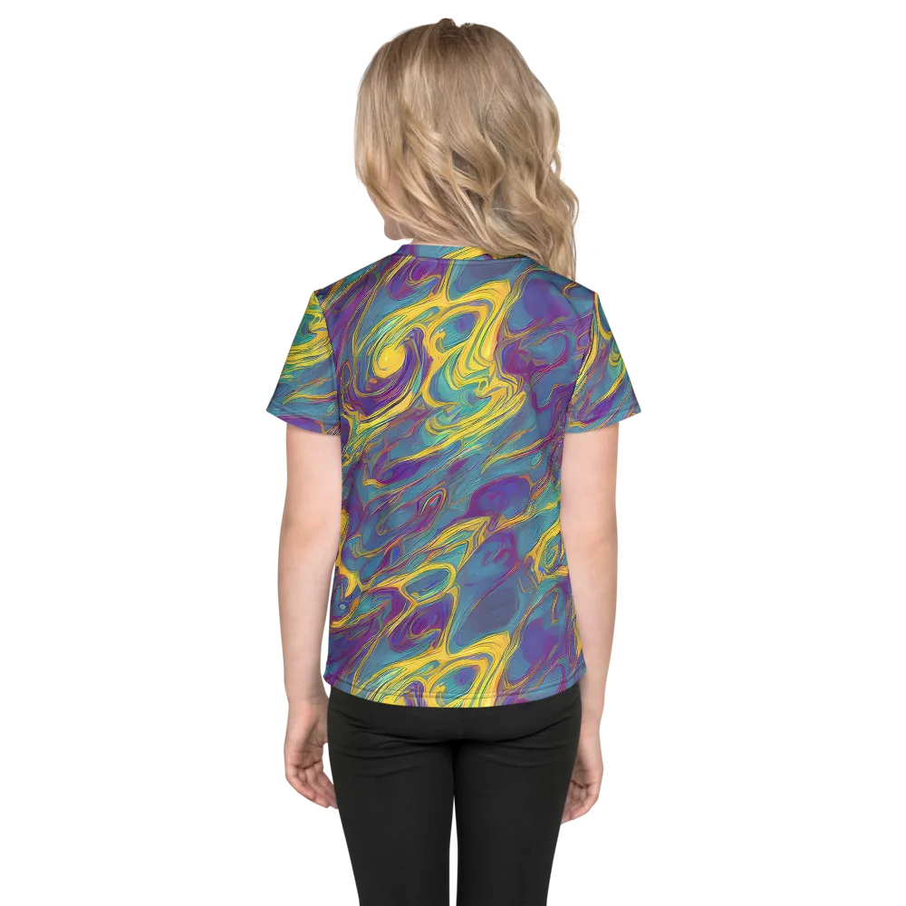 Golden Waveform on Kids Crew Neck T-Shirt — Back