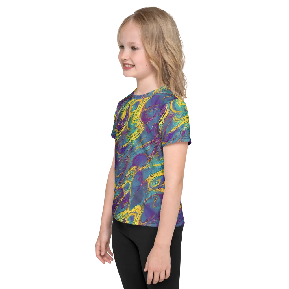 Golden Waveform on Kids Crew Neck T-Shirt — Left
