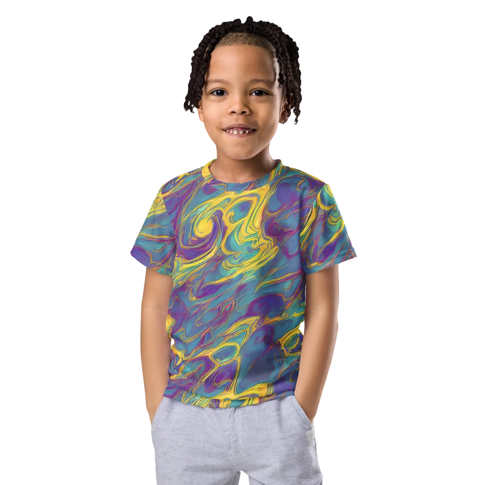 Golden Waveform on Kids Crew Neck T-Shirt — Front