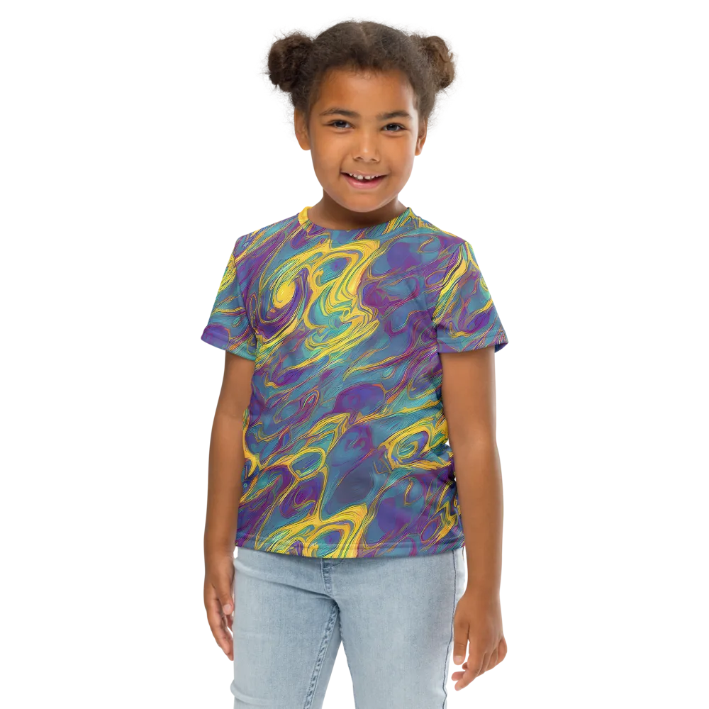 Golden Waveform on Kids Crew Neck T-Shirt — Front