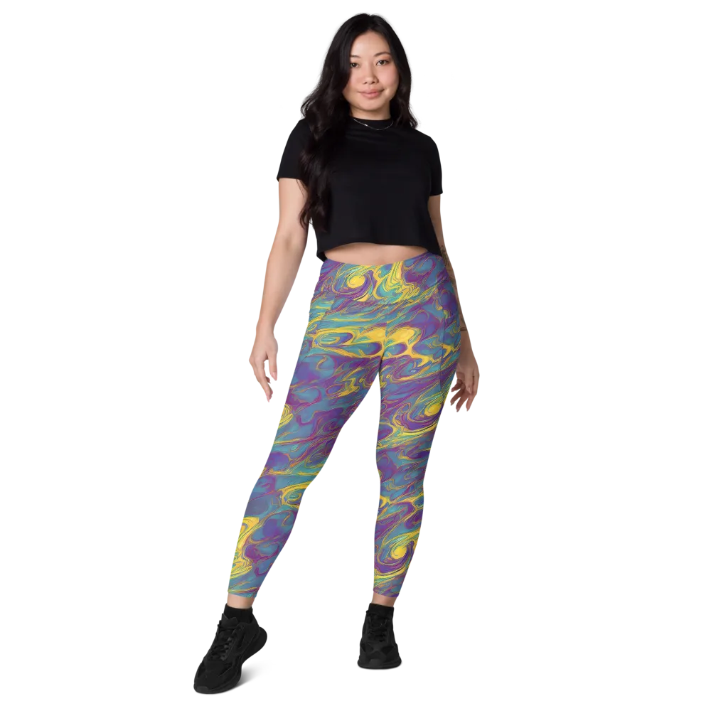 Golden Waveform on Leggings with Pockets — Front