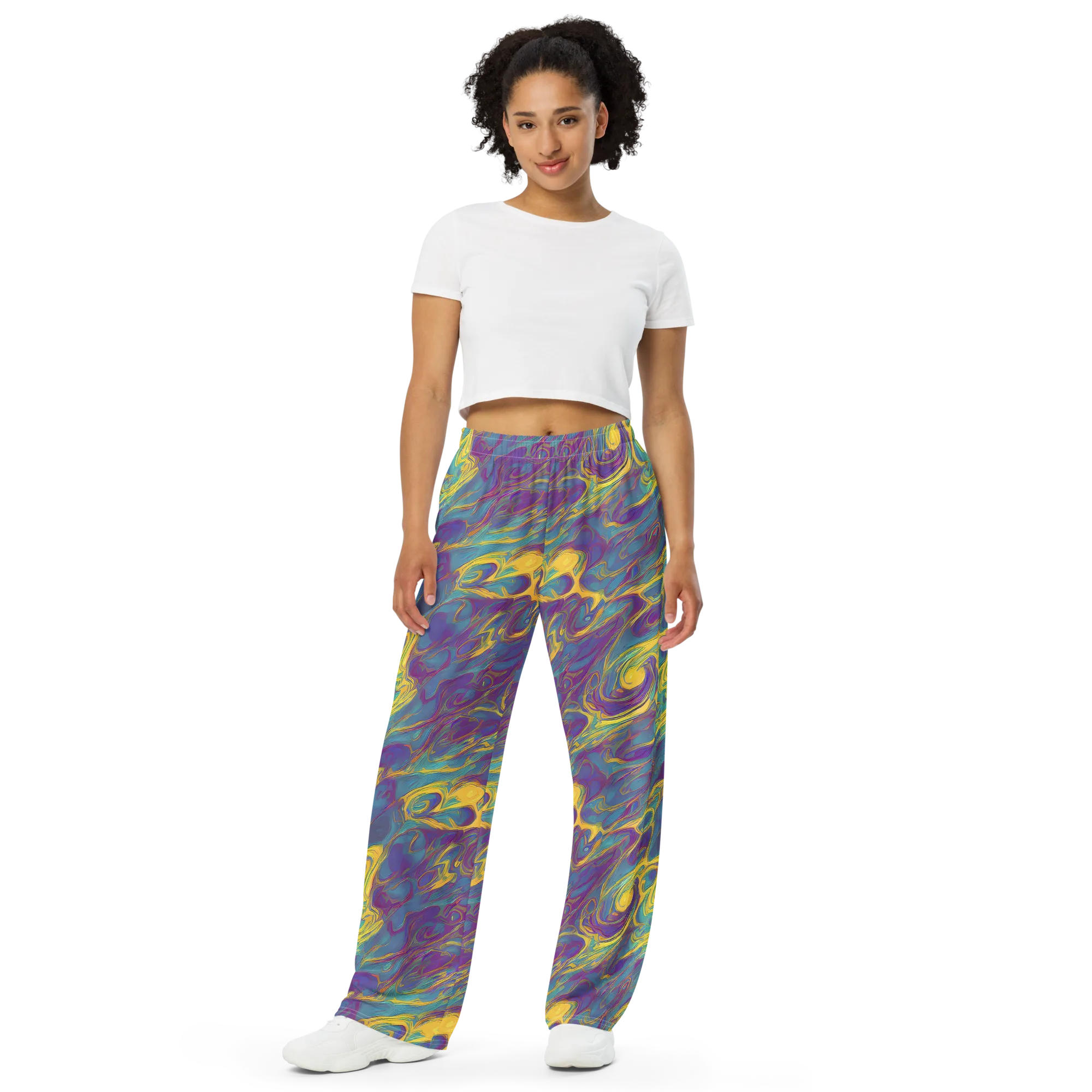 Golden Waveform on Wide-Leg Pants — Front