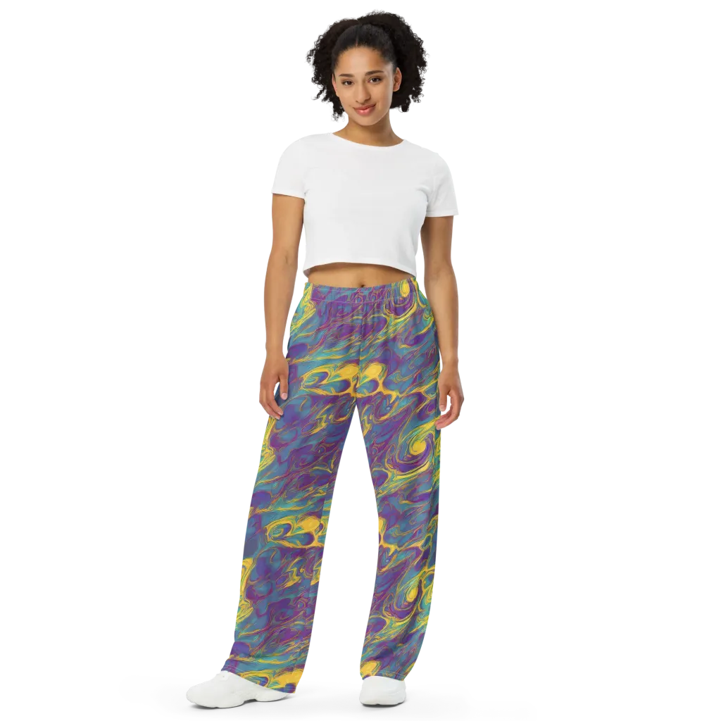 Golden Waveform on Wide-Leg Pants — Front