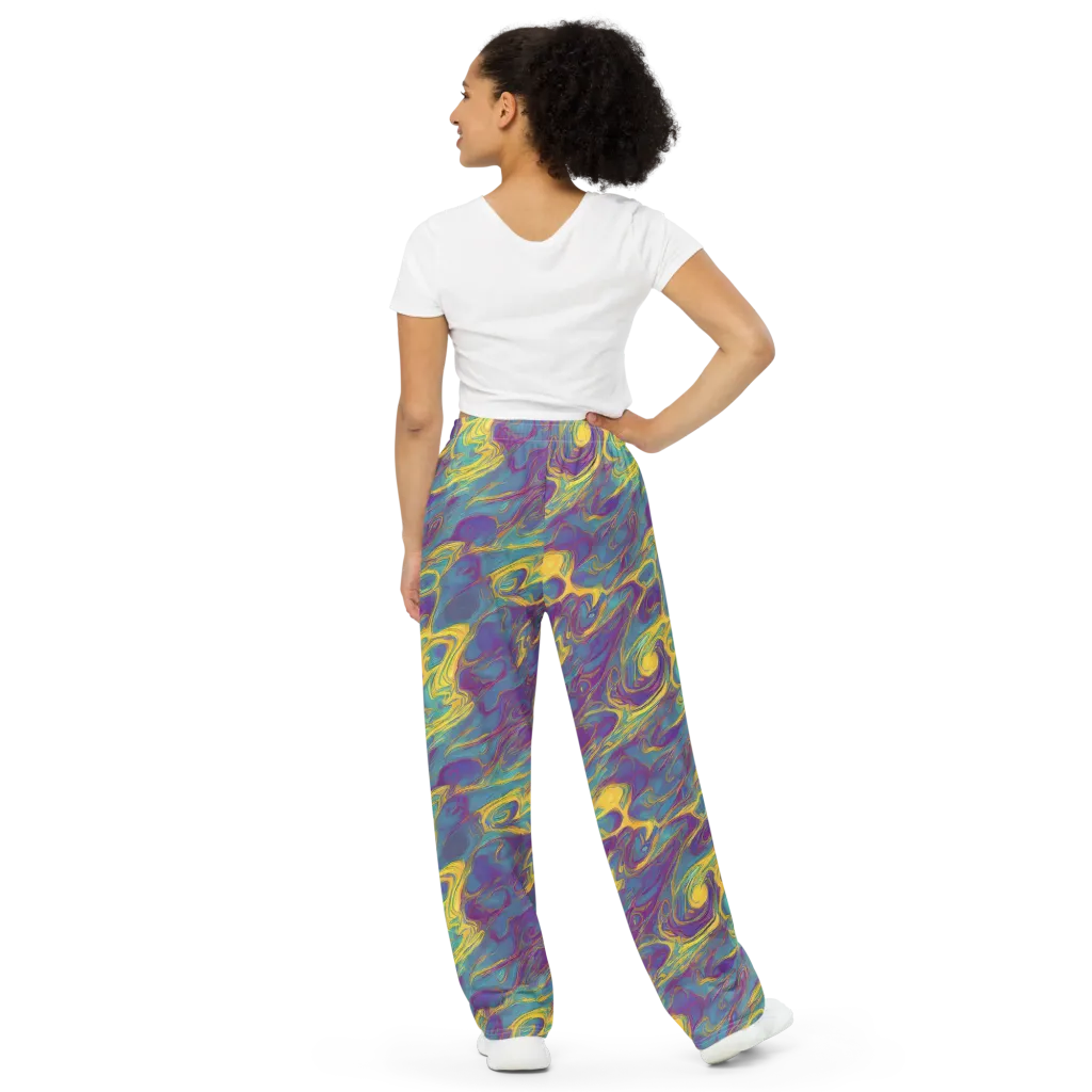 Golden Waveform on Wide-Leg Pants — Back