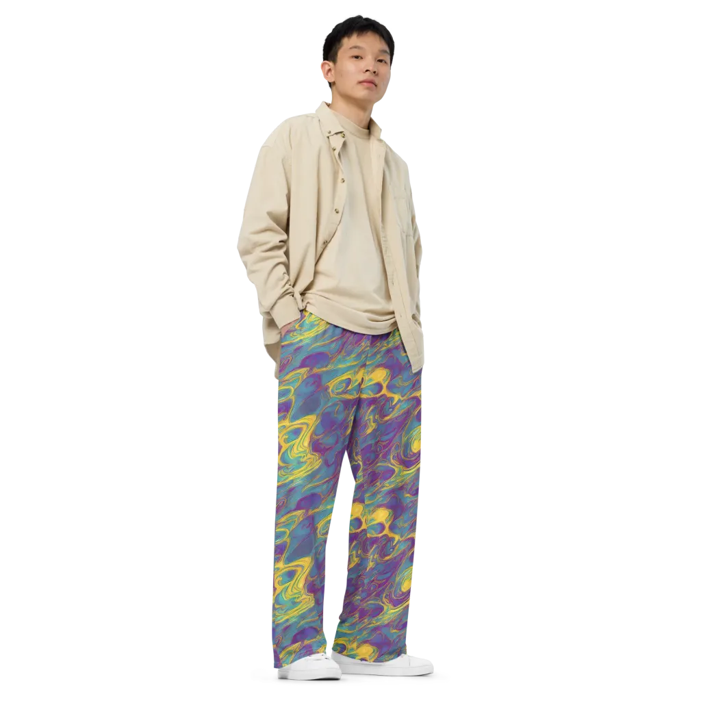 Golden Waveform on Wide-Leg Pants — Right Front