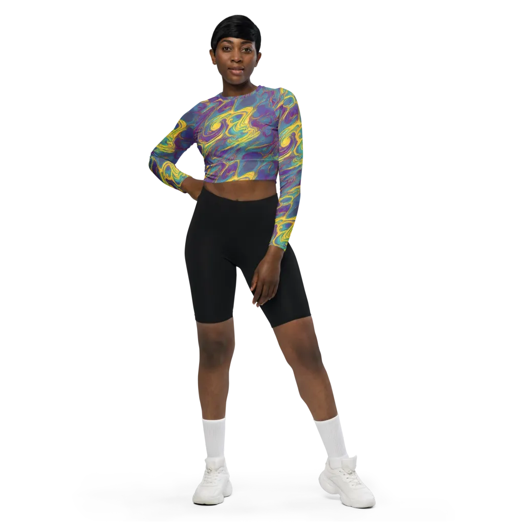 Golden Waveform on Long Sleeve Crop Top — Front