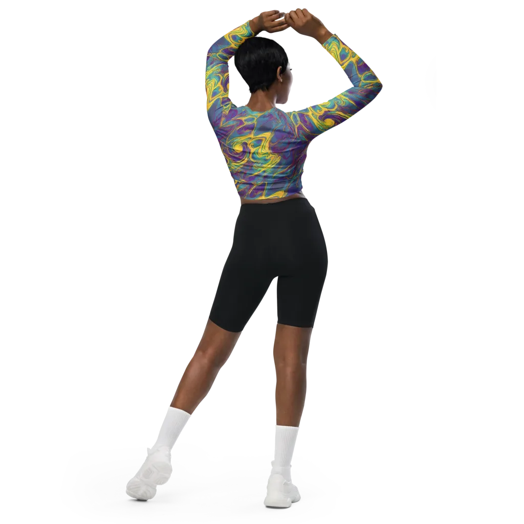 Golden Waveform on Long Sleeve Crop Top — Back