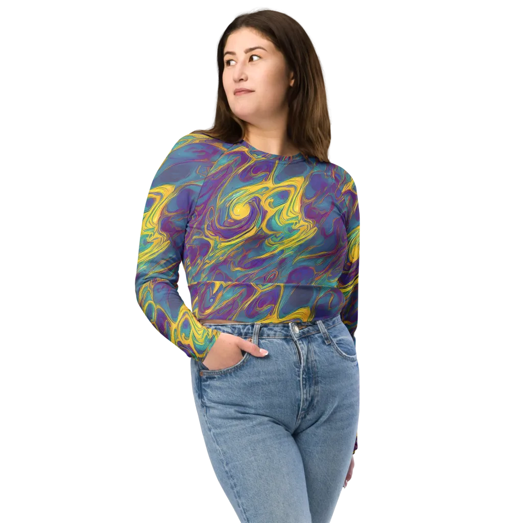 Golden Waveform on Long Sleeve Crop Top — Front