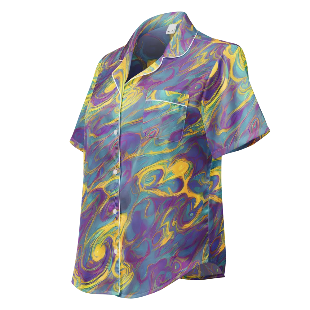 Golden Waveform on Women's Short Sleeve Pajama Top — Left Front