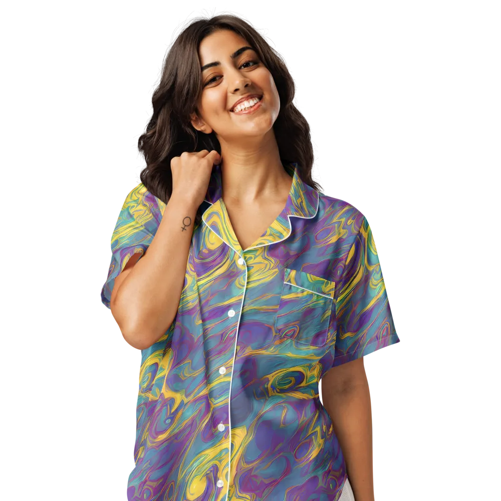 Golden Waveform on Women's Short Sleeve Pajama Top — Front