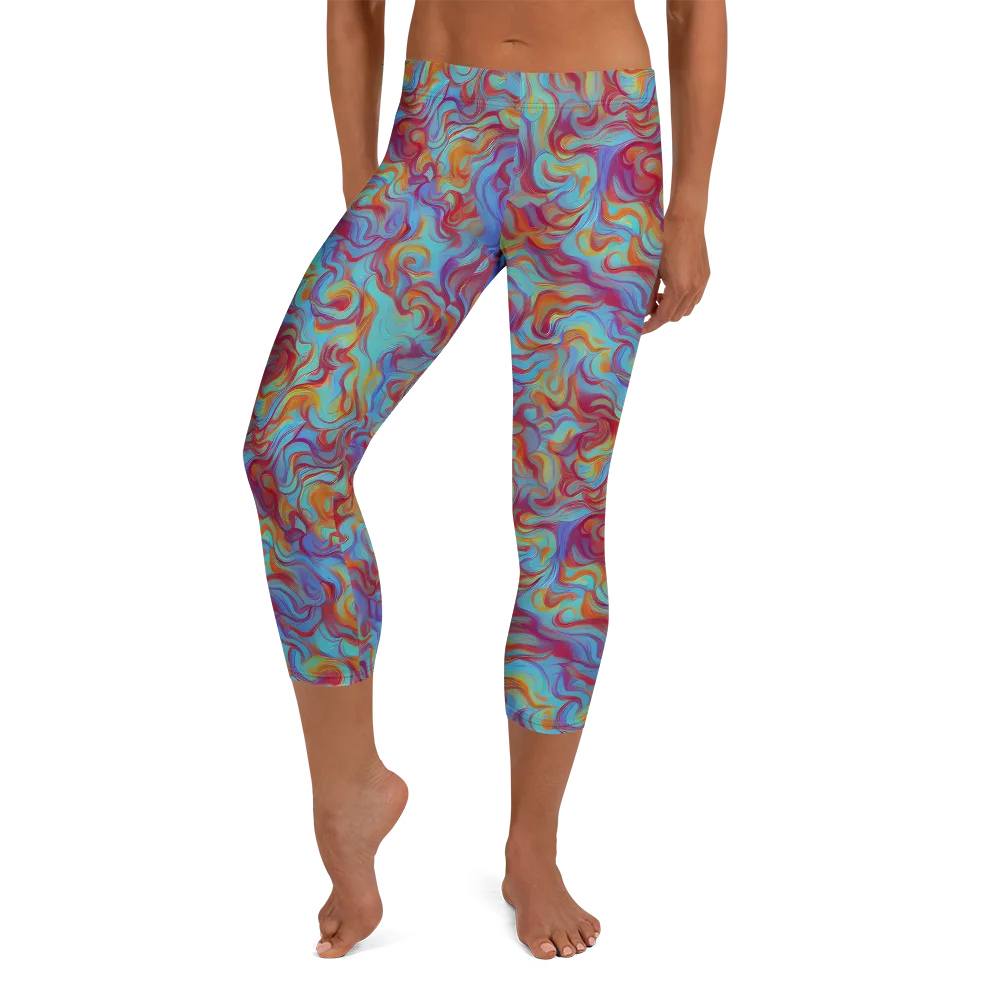 Aqua Rapture on Capri Leggings — Front