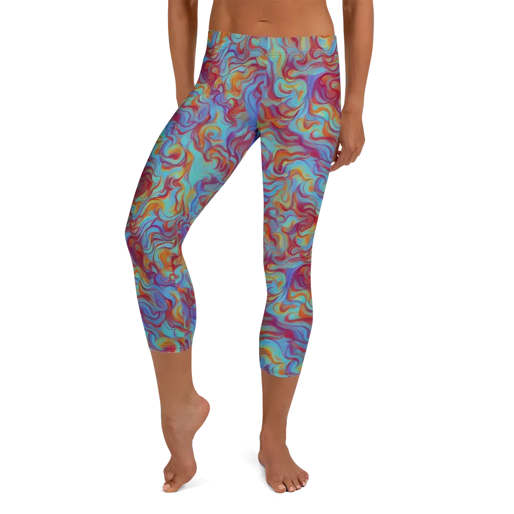 Aqua Rapture on Capri Leggings — Front