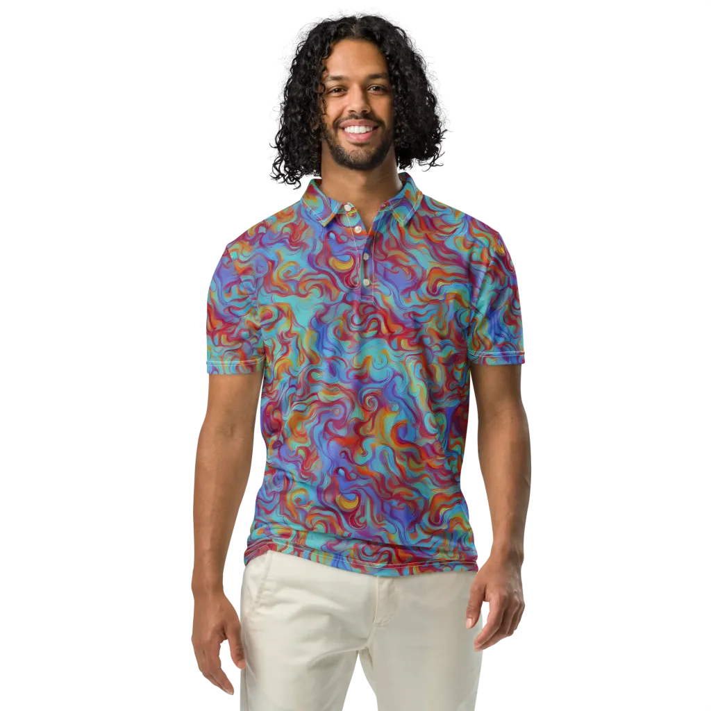 Aqua Rapture on Men's Slim Fit Polo Shirt — Front