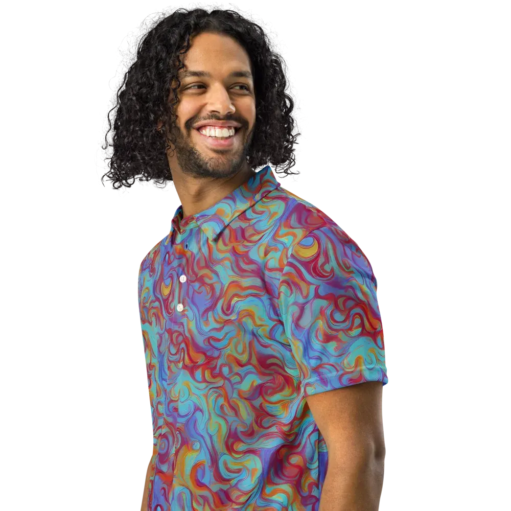 Aqua Rapture on Men's Slim Fit Polo Shirt — Left Front