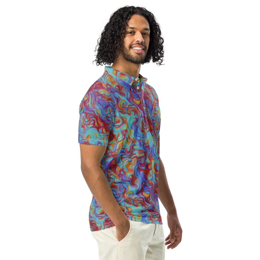 Aqua Rapture on Men's Slim Fit Polo Shirt — Right Front