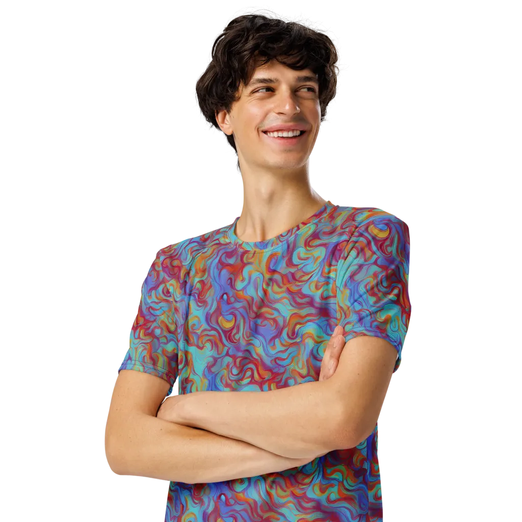 Aqua Rapture on Men's Crew Neck T-Shirt — Left Front