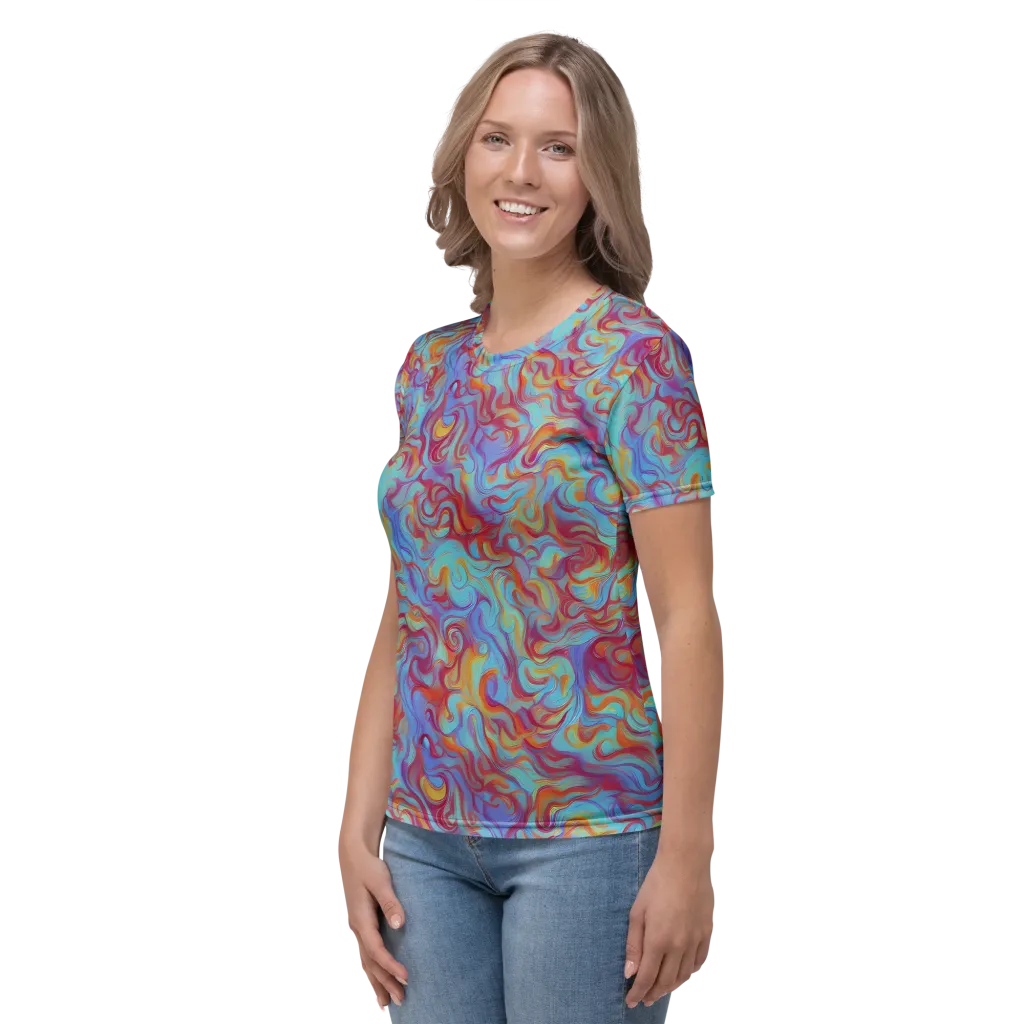 Aqua Rapture on Women's Crew Neck T-Shirt — Left