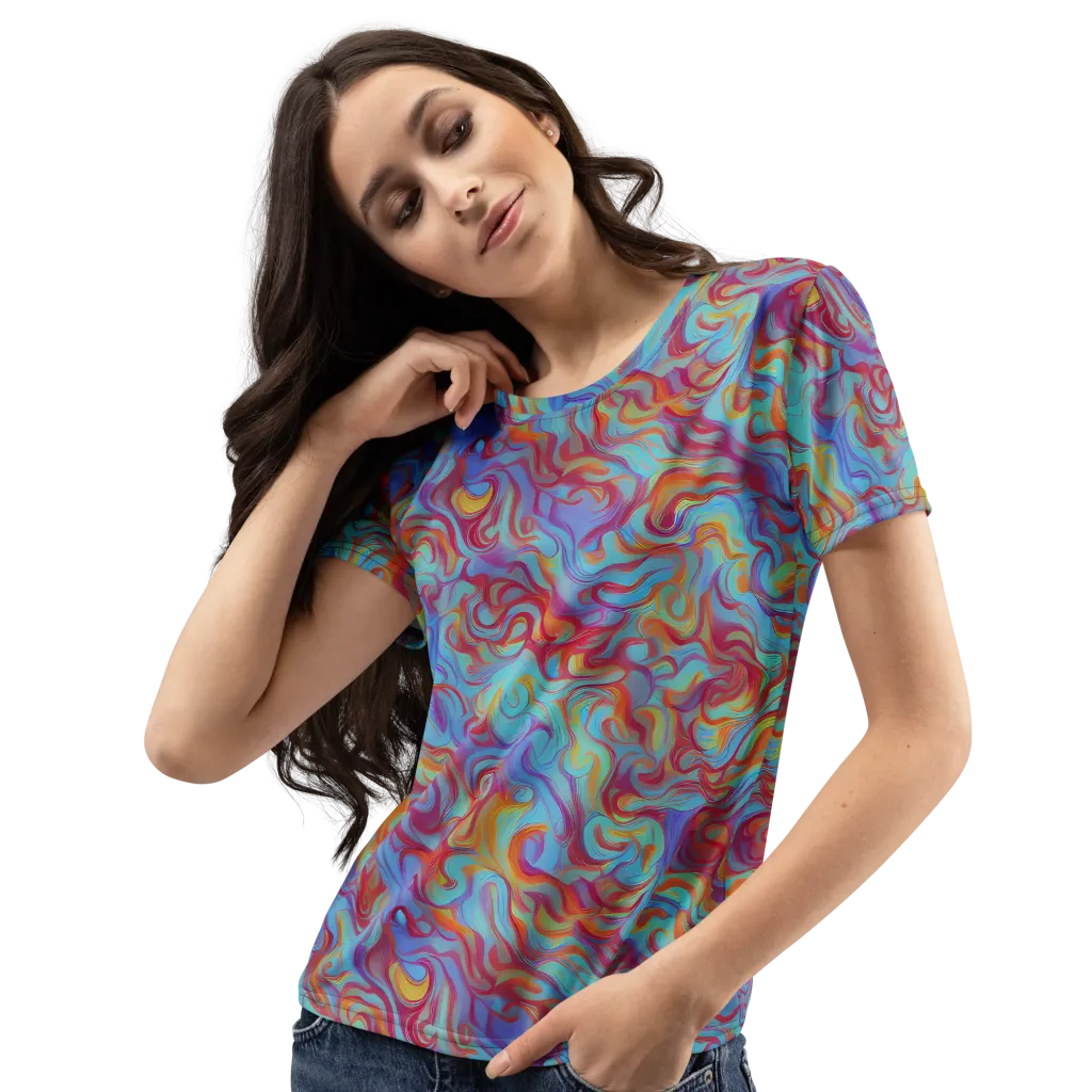 Aqua Rapture on Women's Crew Neck T-Shirt — Left Front