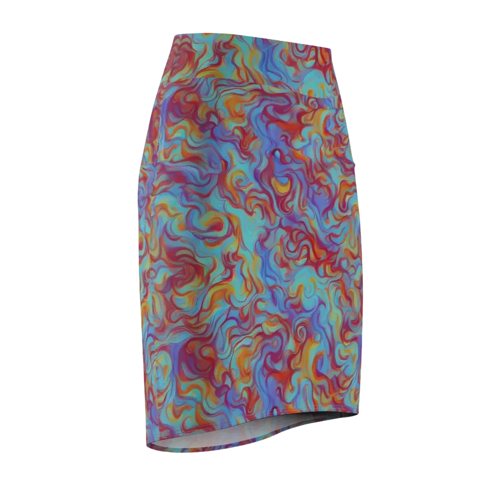 Aqua Rapture on Pencil Skirt — Front Side