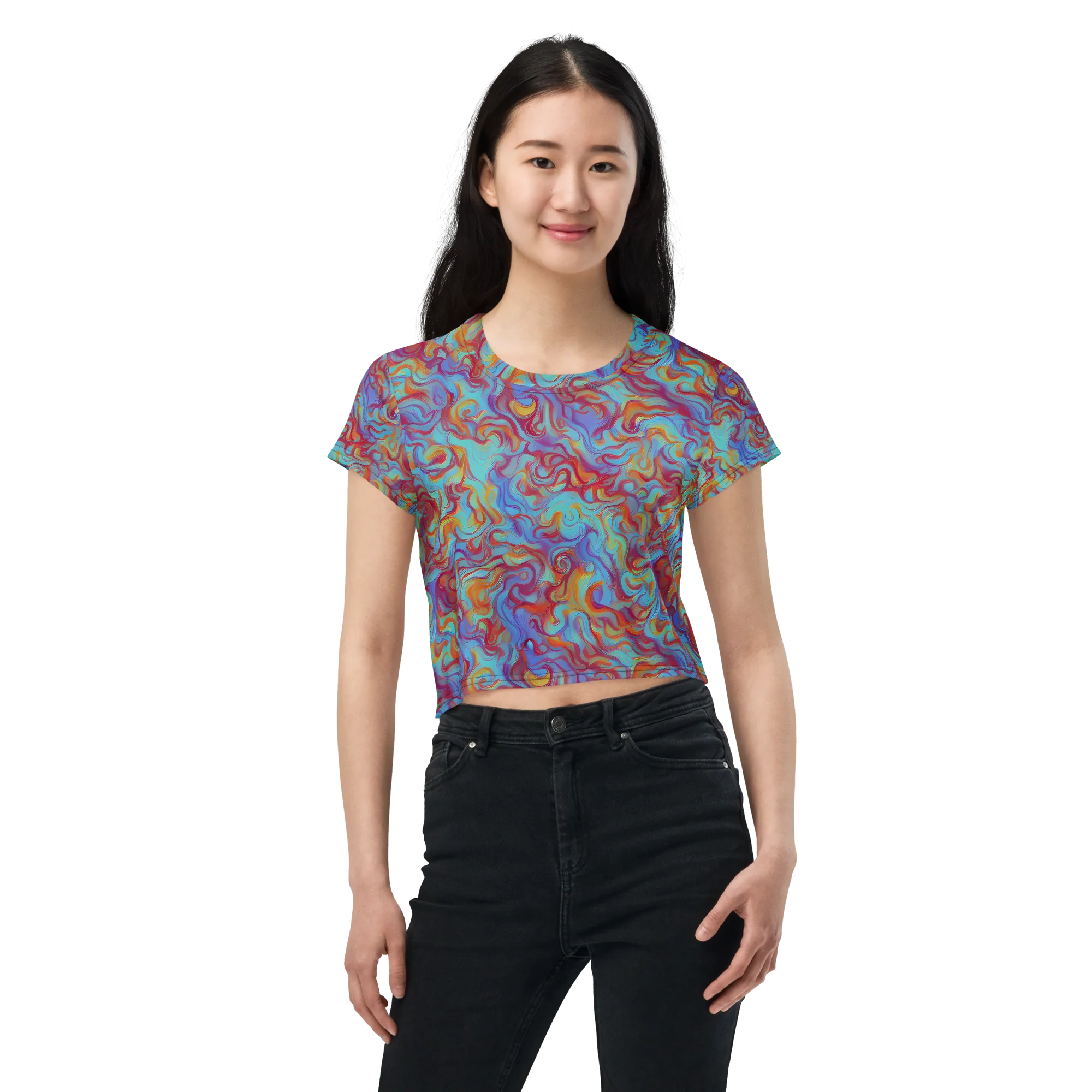 Aqua Rapture on Crop Tee — Front