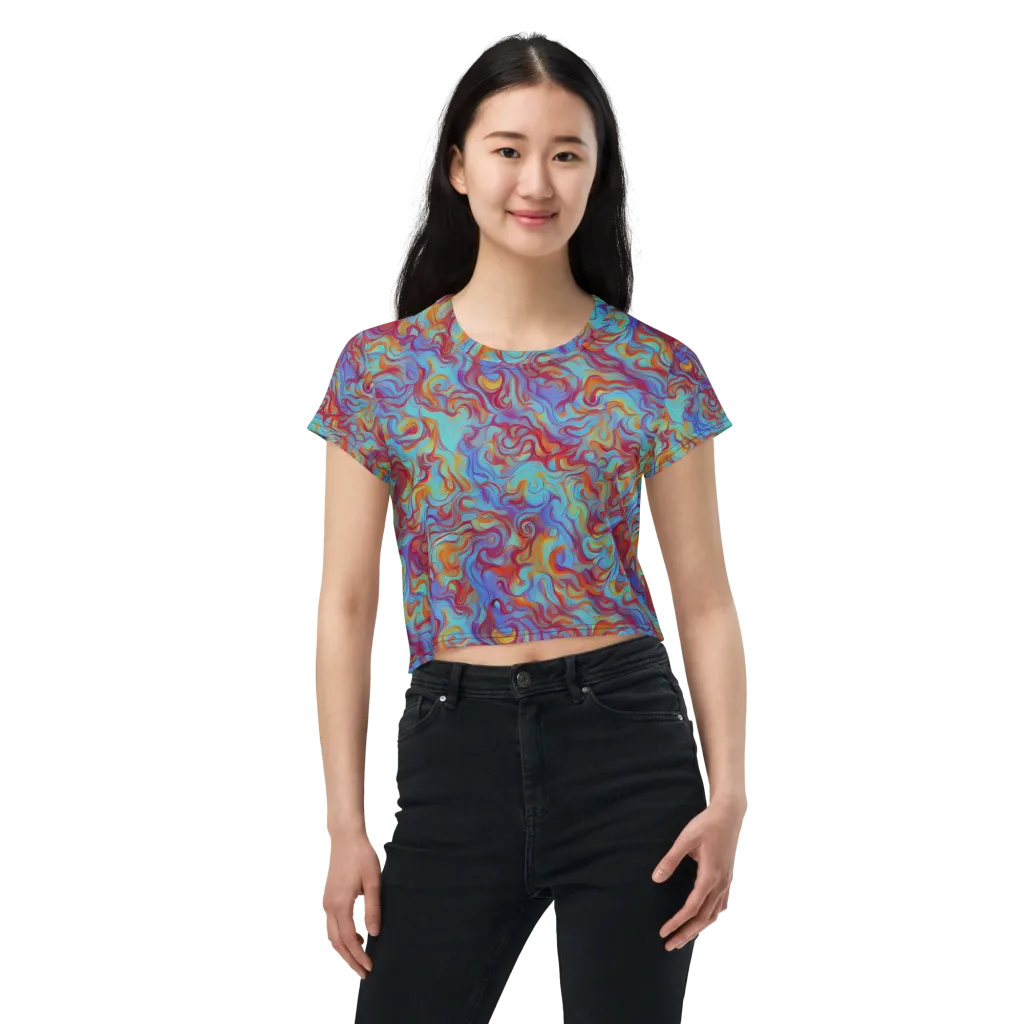 Aqua Rapture on Crop Tee — Front