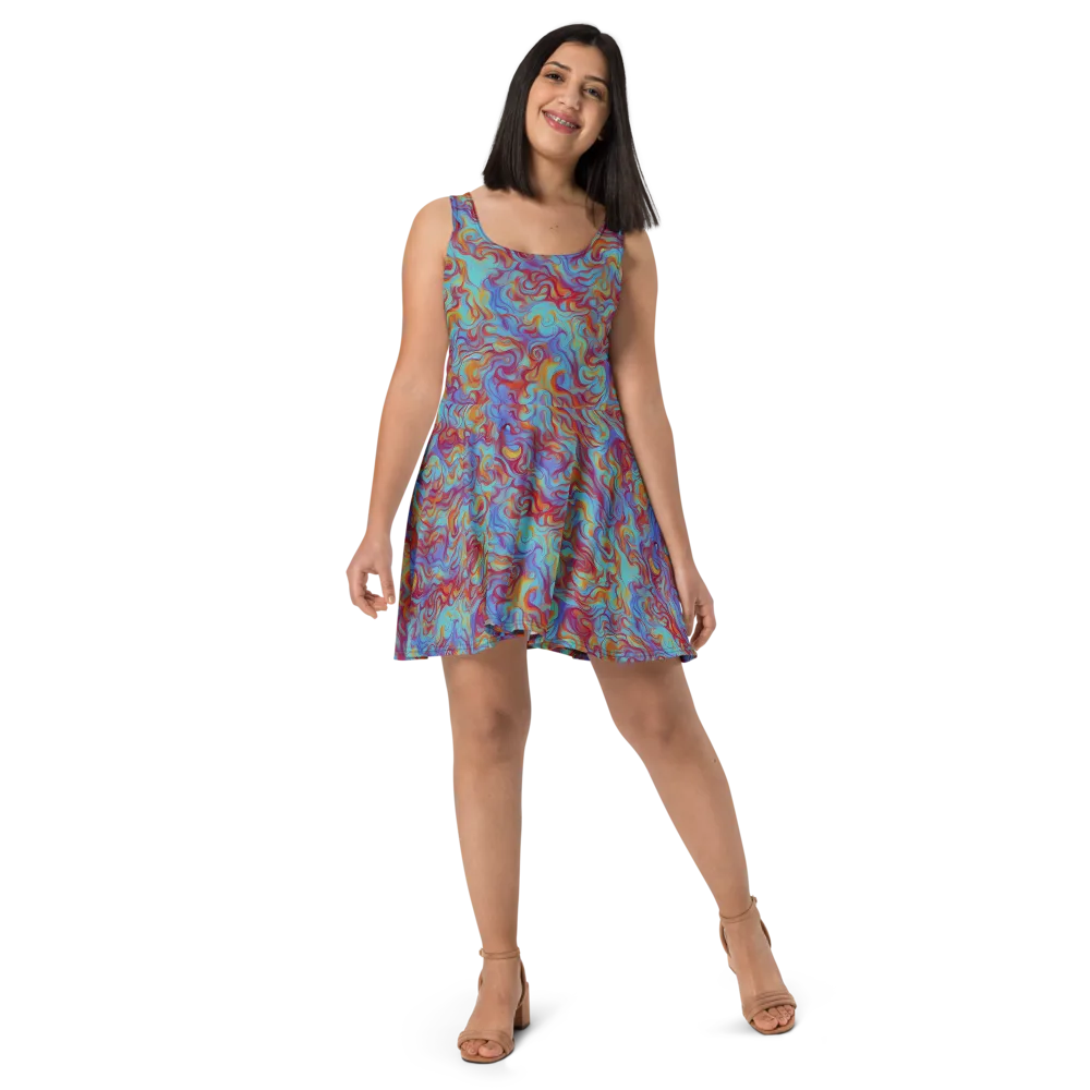 Aqua Rapture on Skater Dress — Front