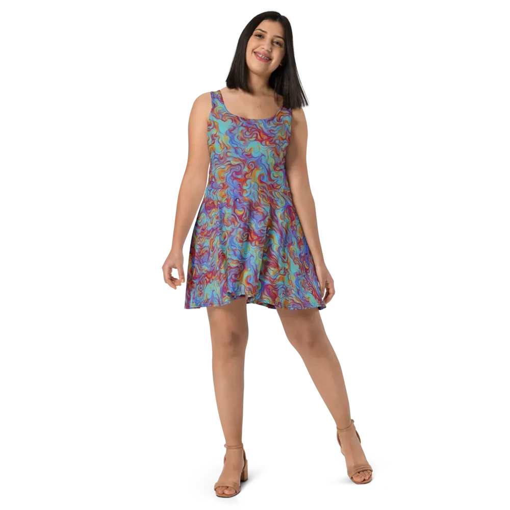 Aqua Rapture on Skater Dress — Front