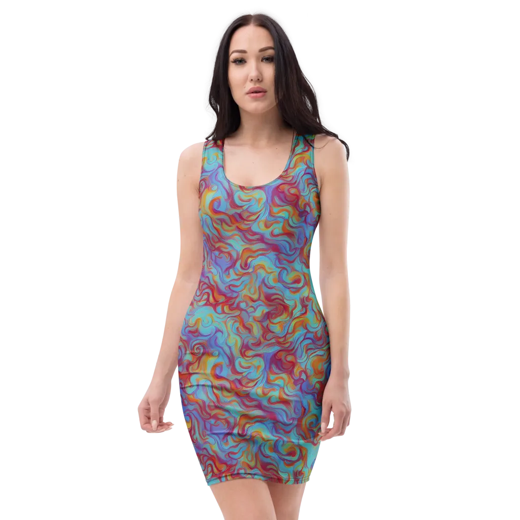 Aqua Rapture on Bodycon Dress — Front