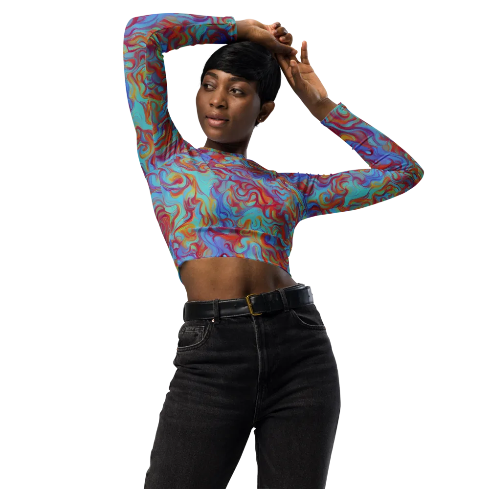 Aqua Rapture on Long Sleeve Crop Top — Front