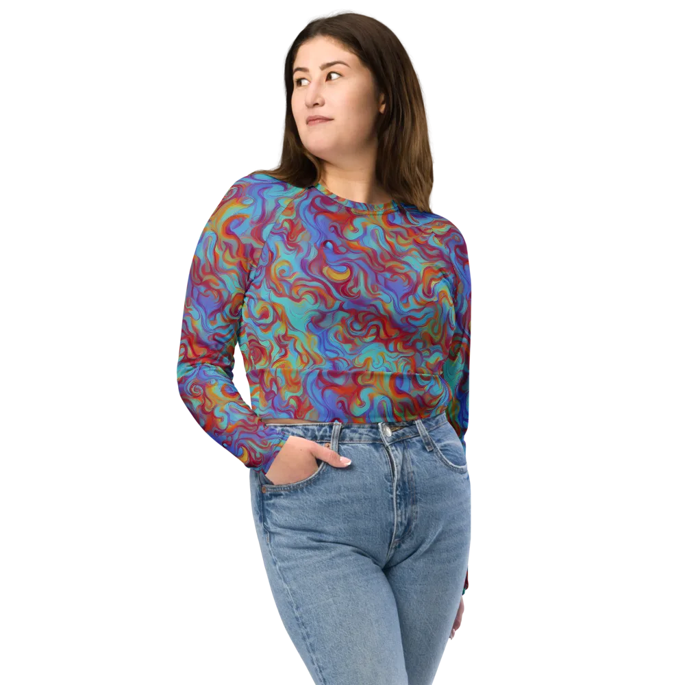 Aqua Rapture on Long Sleeve Crop Top — Front