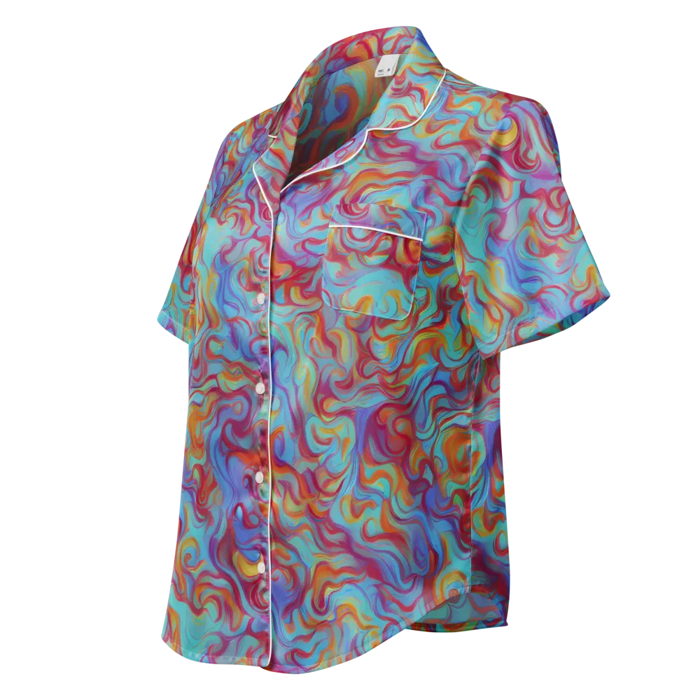 Aqua Rapture on Women's Short Sleeve Pajama Top — Left Front