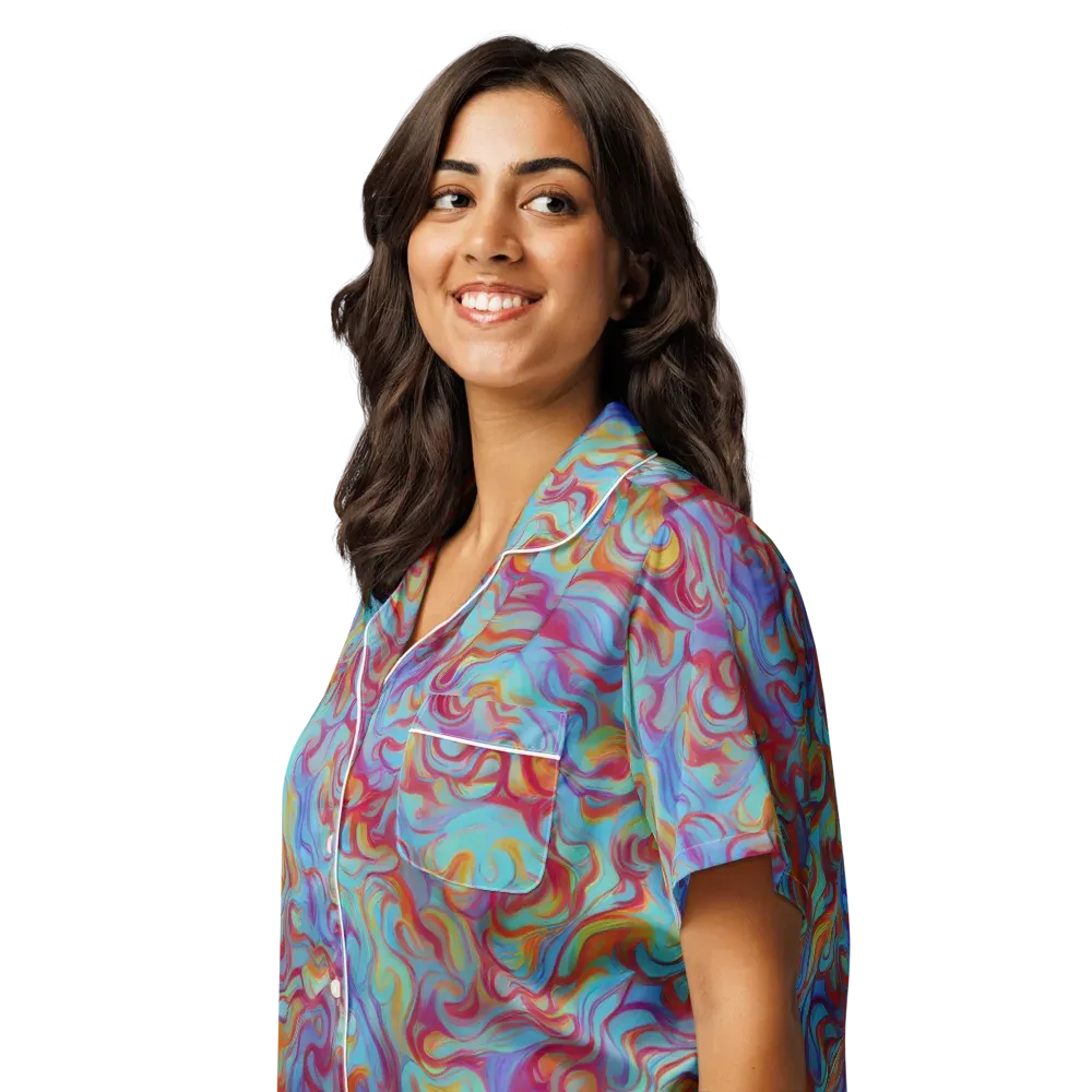 Aqua Rapture on Women's Short Sleeve Pajama Top — Left Front