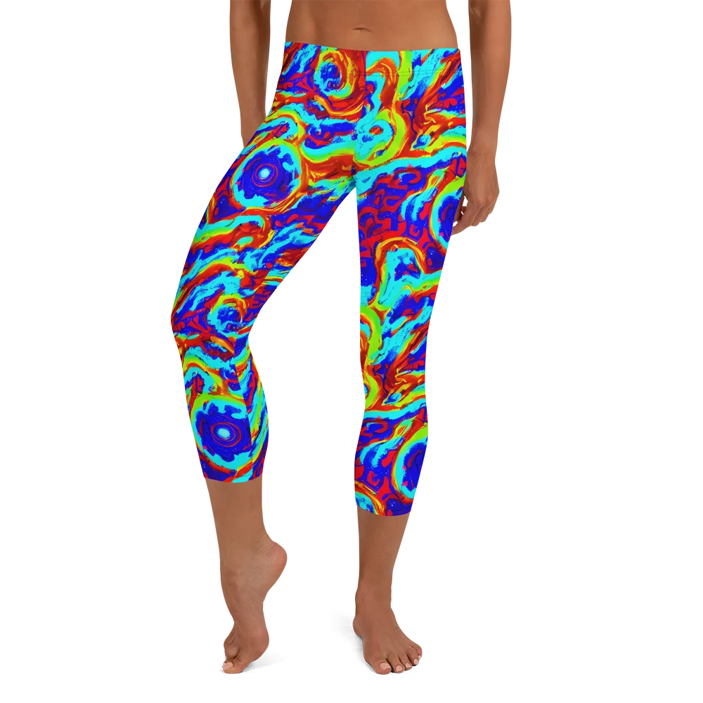 Vermilion Whirlpool on Capri Leggings — Front