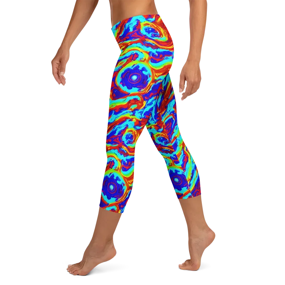 Vermilion Whirlpool on Capri Leggings — Left