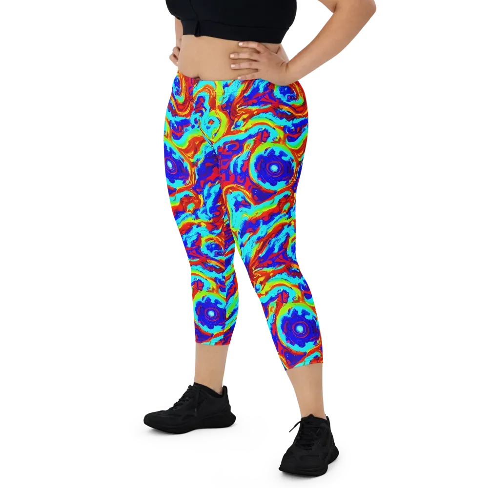 Vermilion Whirlpool on Capri Leggings — Front