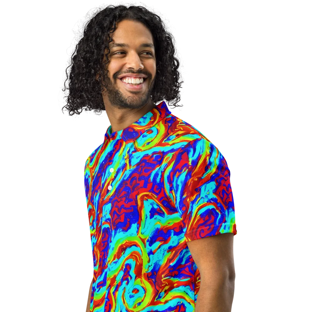 Vermilion Whirlpool on Men's Slim Fit Polo Shirt — Left Front