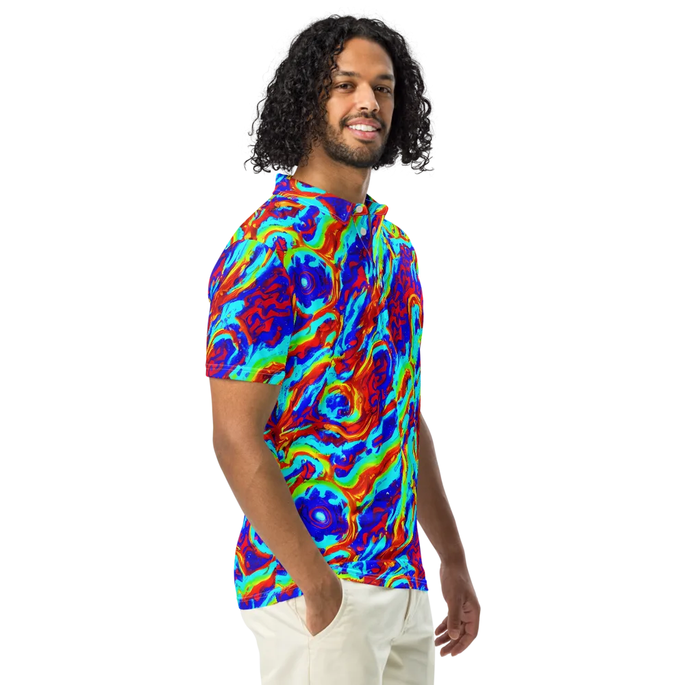 Vermilion Whirlpool on Men's Slim Fit Polo Shirt — Right Front