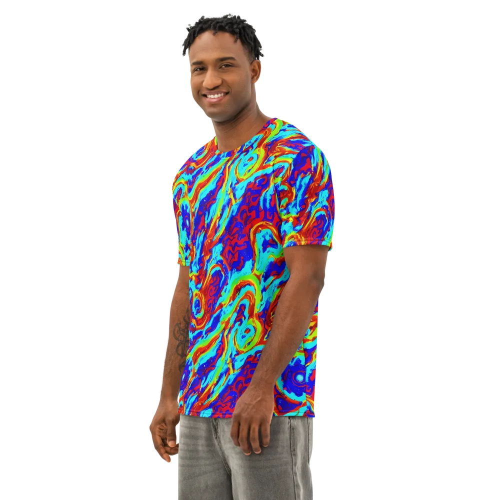 Vermilion Whirlpool on Men's Cotton Crew Neck T-Shirt — Left Front