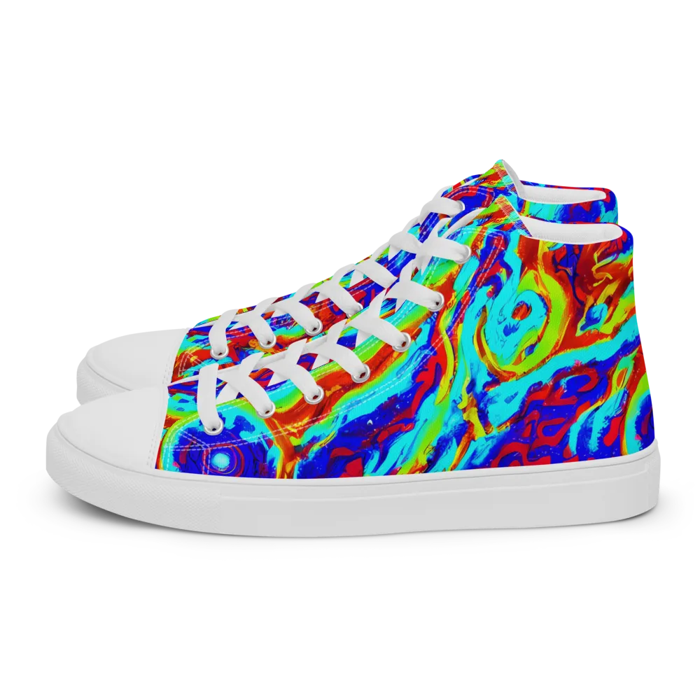 Vermilion Whirlpool on Men's High Top Canvas Shoes — Left