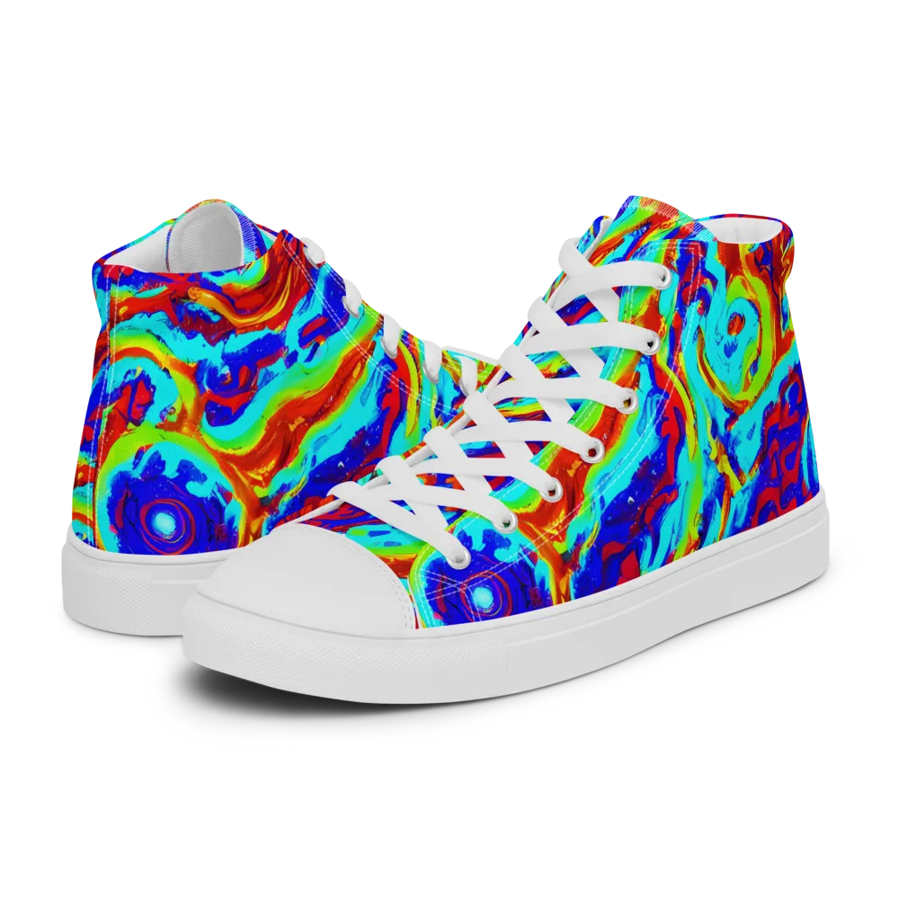 Vermilion Whirlpool on Men's High Top Canvas Shoes — Left