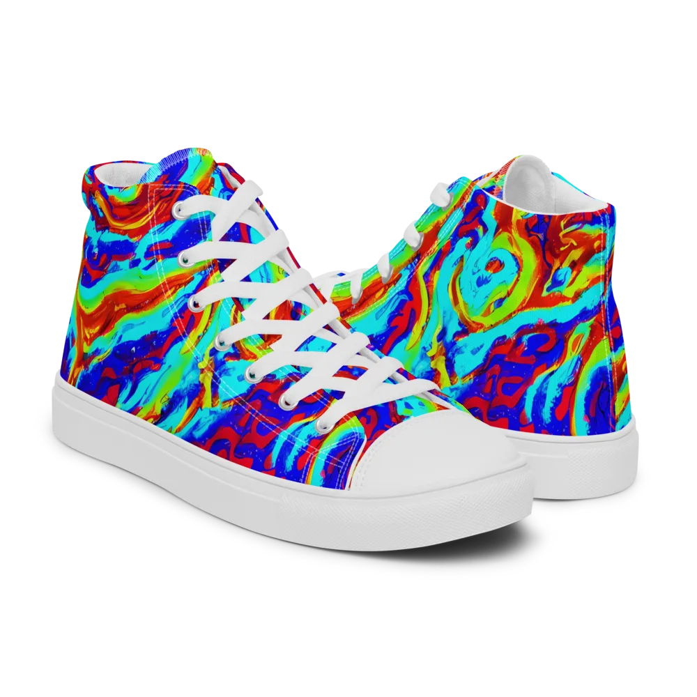 Vermilion Whirlpool on Men's High Top Canvas Shoes — Right