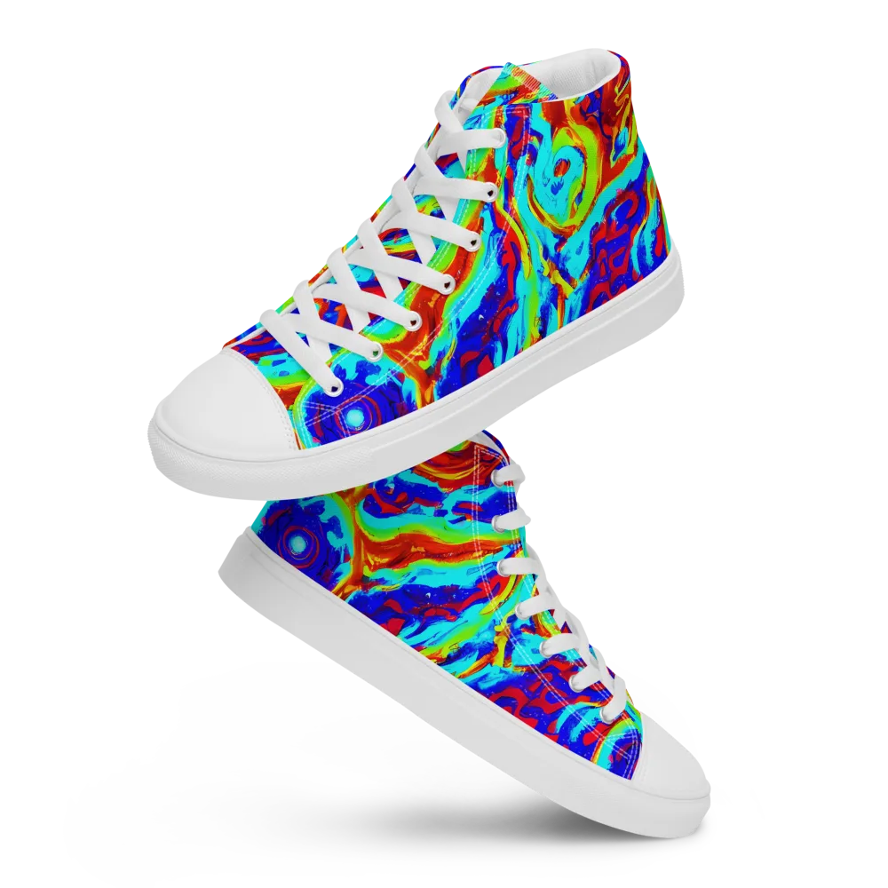 Vermilion Whirlpool on Men's High Top Canvas Shoes — Front