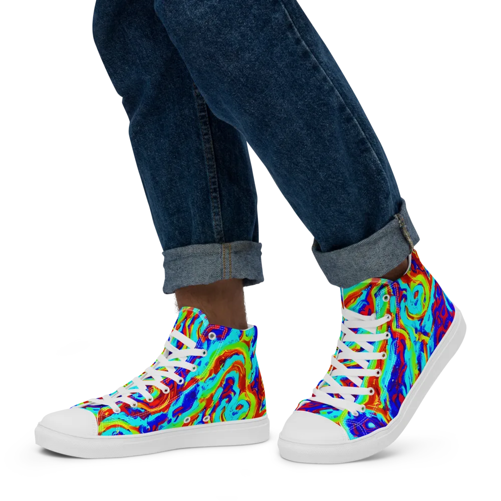 Vermilion Whirlpool on Men's High Top Canvas Shoes — Left