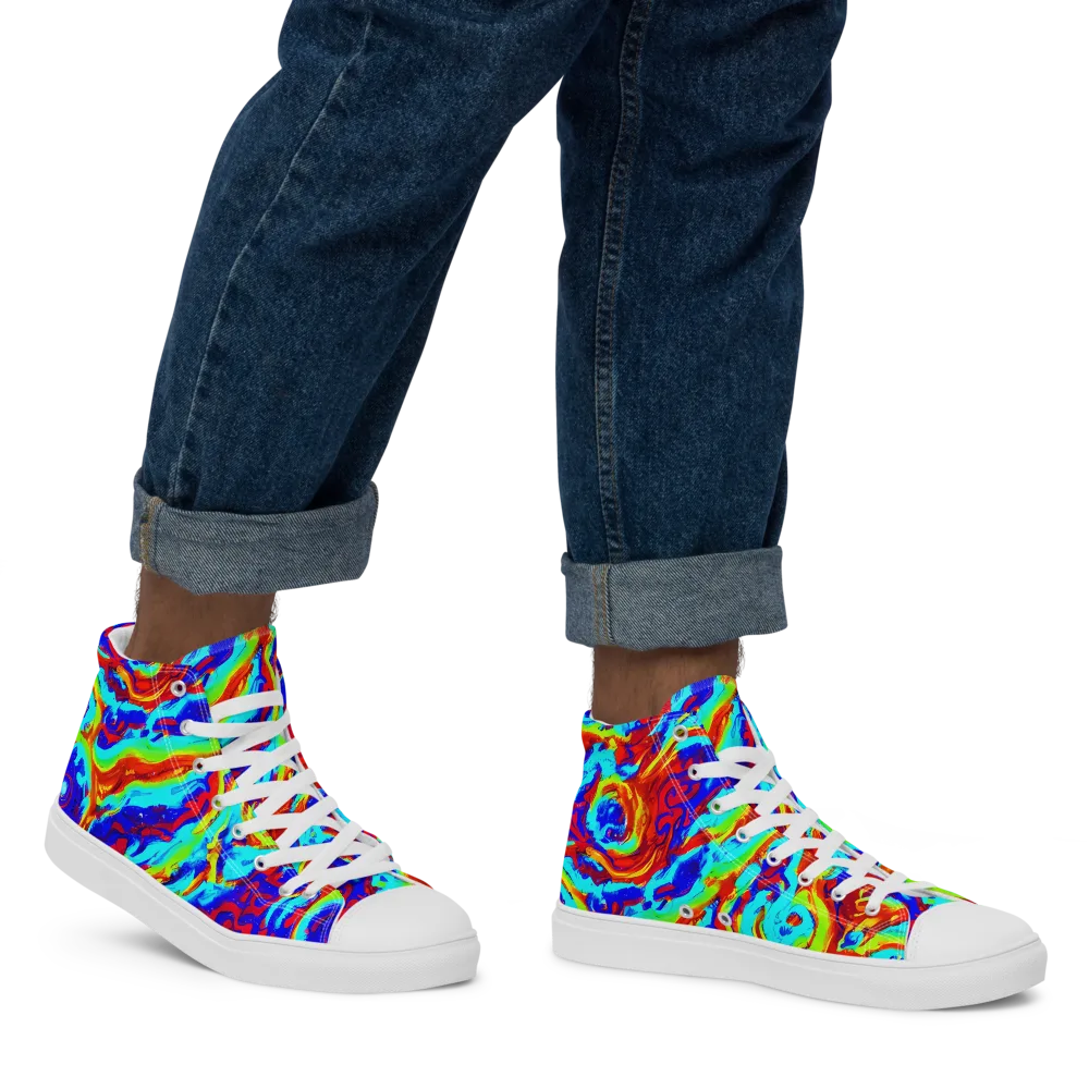 Vermilion Whirlpool on Men's High Top Canvas Shoes — Right