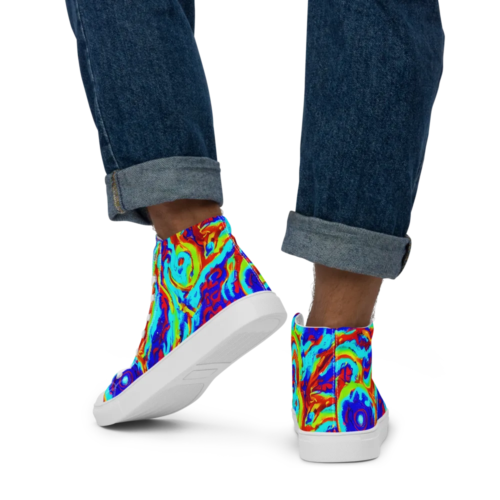 Vermilion Whirlpool on Men's High Top Canvas Shoes — Back