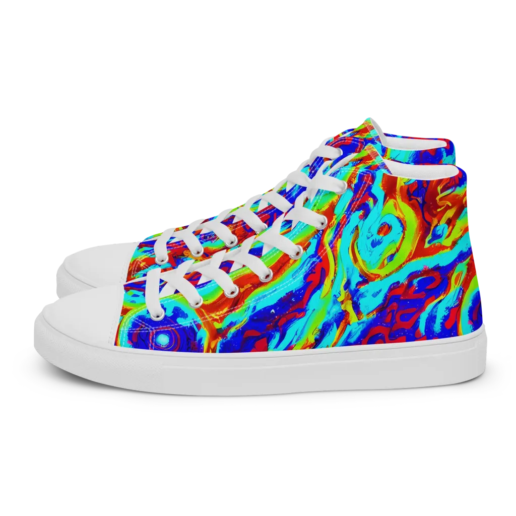 Vermilion Whirlpool on Women's High Top Canvas Shoes — Left