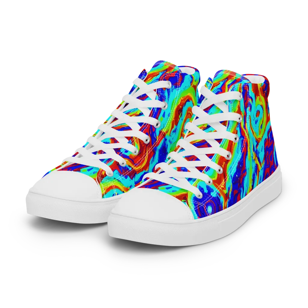 Vermilion Whirlpool on Women's High Top Canvas Shoes — Left Front