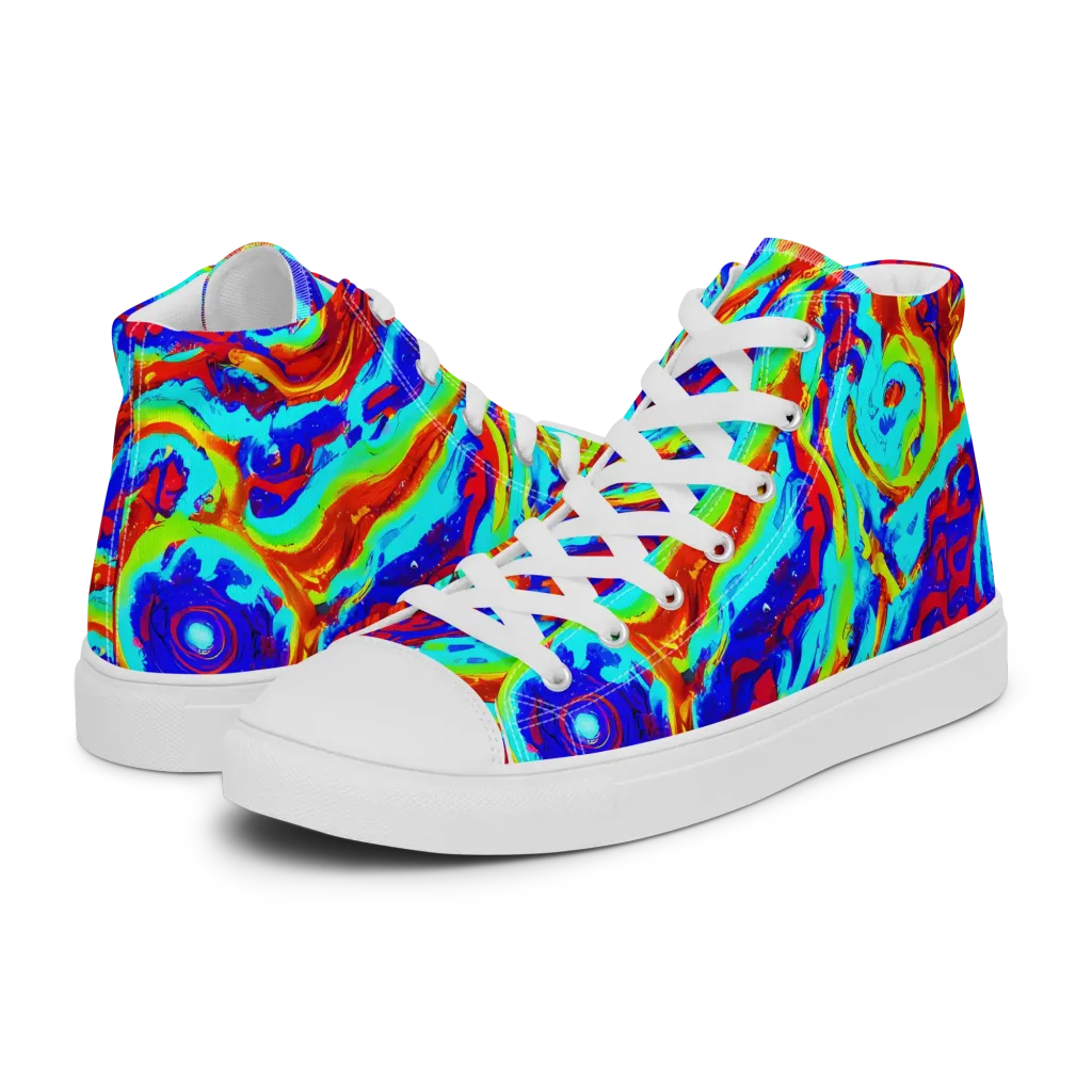 Vermilion Whirlpool on Women's High Top Canvas Shoes — Left
